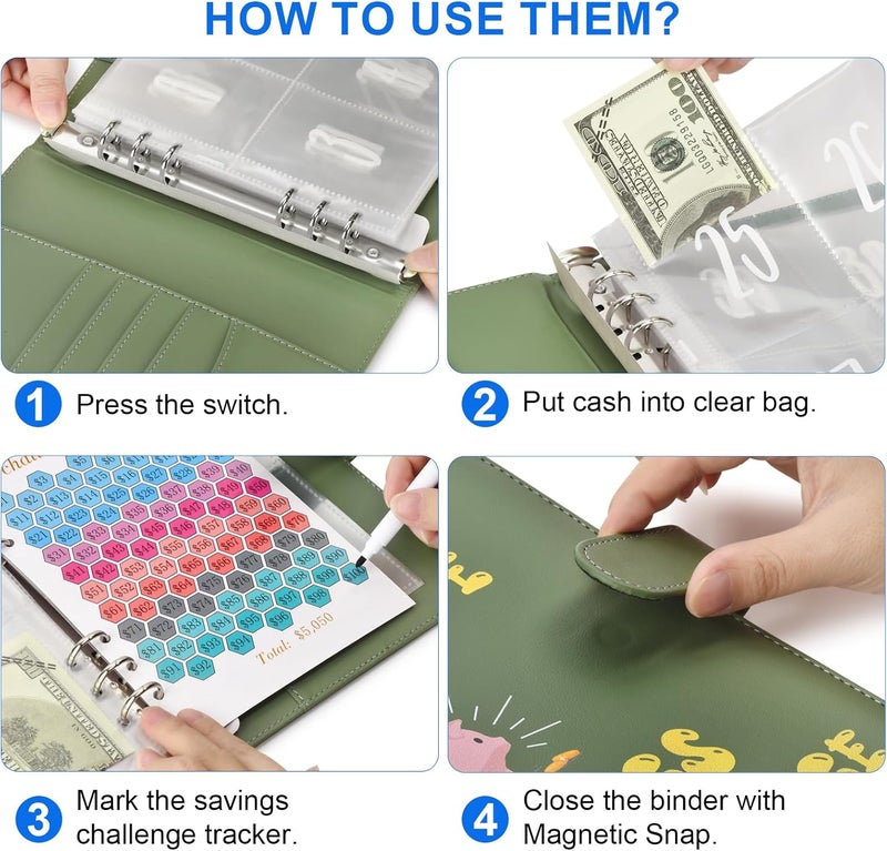 Wteehn 100 Envelopes Money Saving Challenge, Money Saving Binder, Savings Challenges Book With Envelopes, Cash Envelope Budget Binder Savings Book, 100 Day Savings $5050 Challenge Binder - Image 3